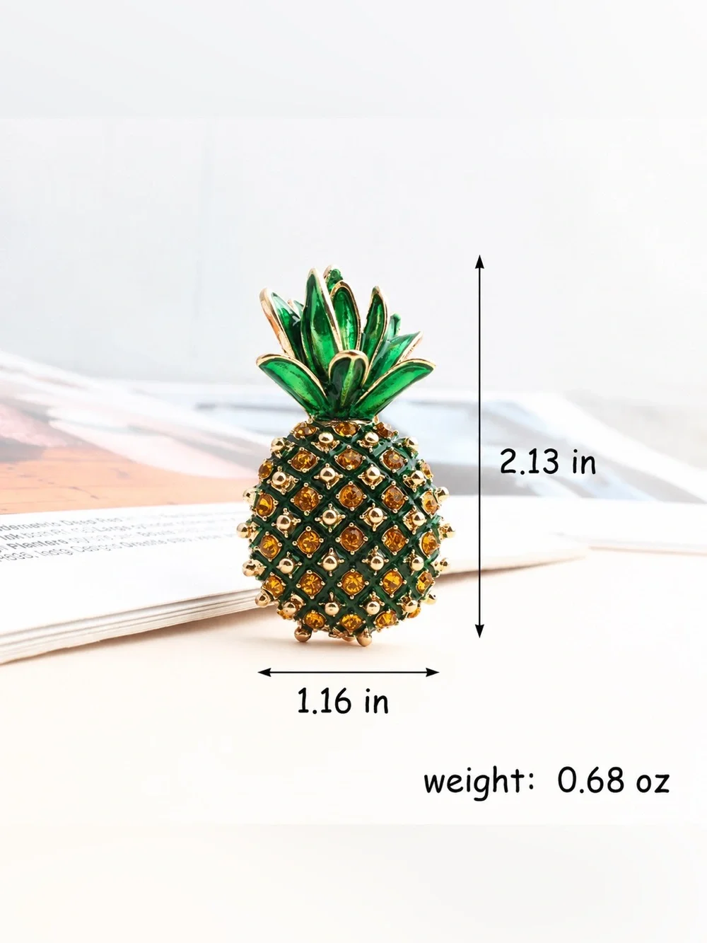 Jeweled Pineapple Brooch Pin – Green & Gold Rhinestone Tropical Fruit